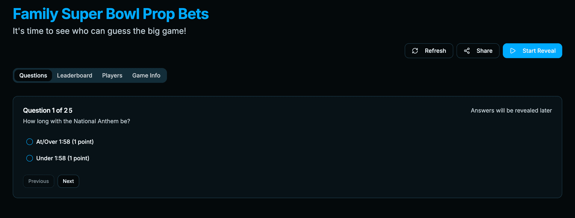Game dashboard preview